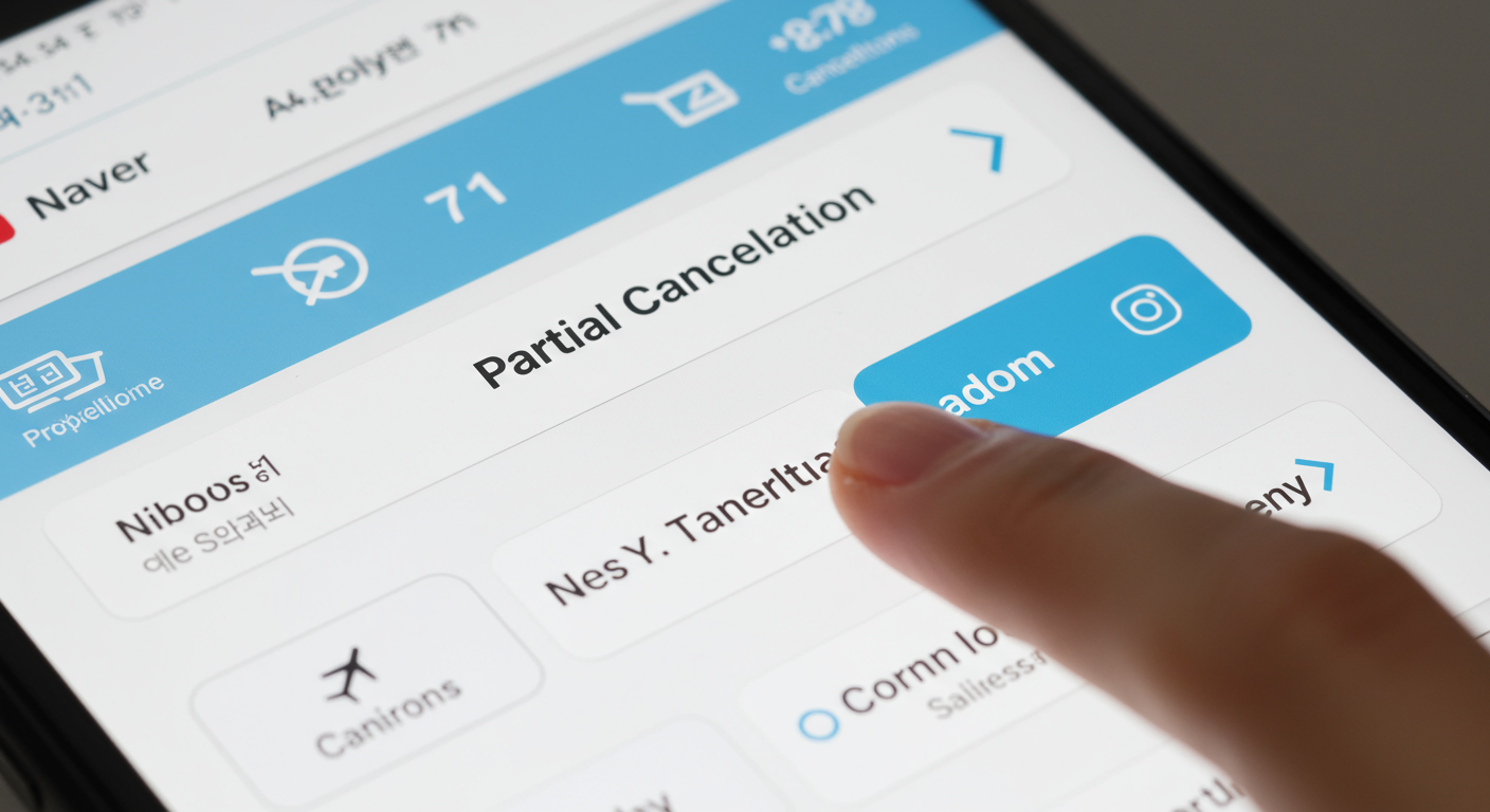 스마트폰 화면에 보이는 네이버 MY플레이스 앱의 '부분 취소' 옵션 선택 장면