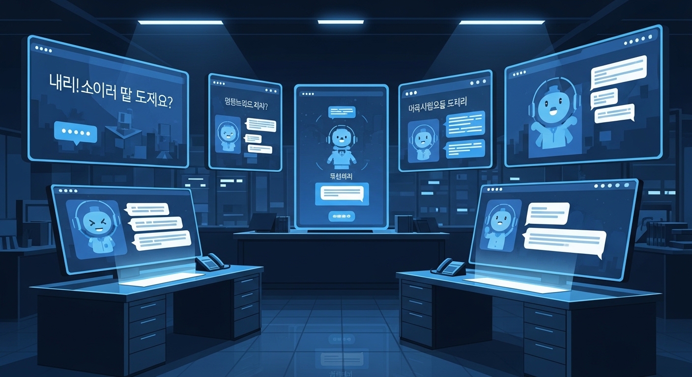 밤늦게 운영되는 온라인 쇼핑몰의 고객 서비스 센터에 설치된 AI 챗봇 시스템