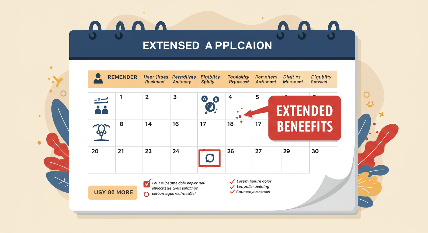 금융 혜택의 추가 신청 기간을 강조하는 달력 페이지와 알림 메시지