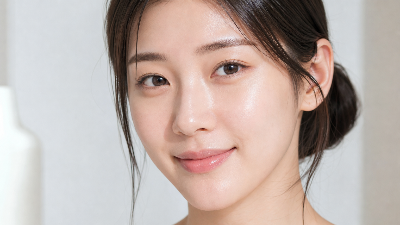 정기적인 마사지로 인해 혈액순환이 개선되어 밝고 고른 피부 톤을 가진 한국 여성의 클로즈업 이미지