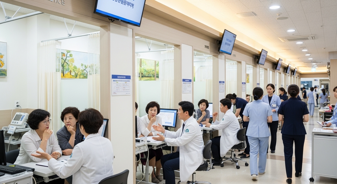 병원에서 진료를 받으며 의사와 상담하는 여성 환자들