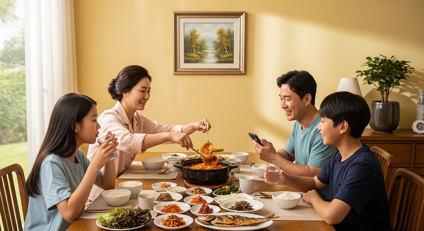 식사 후 약 복용하는 모습