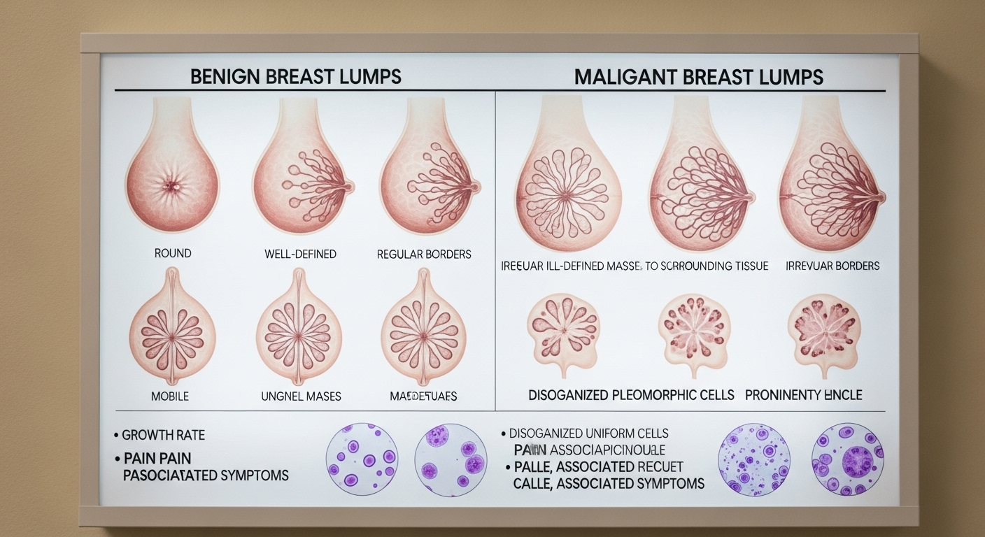 양성과 악성 유방 멍울의 차이를 보여주는 의학 차트