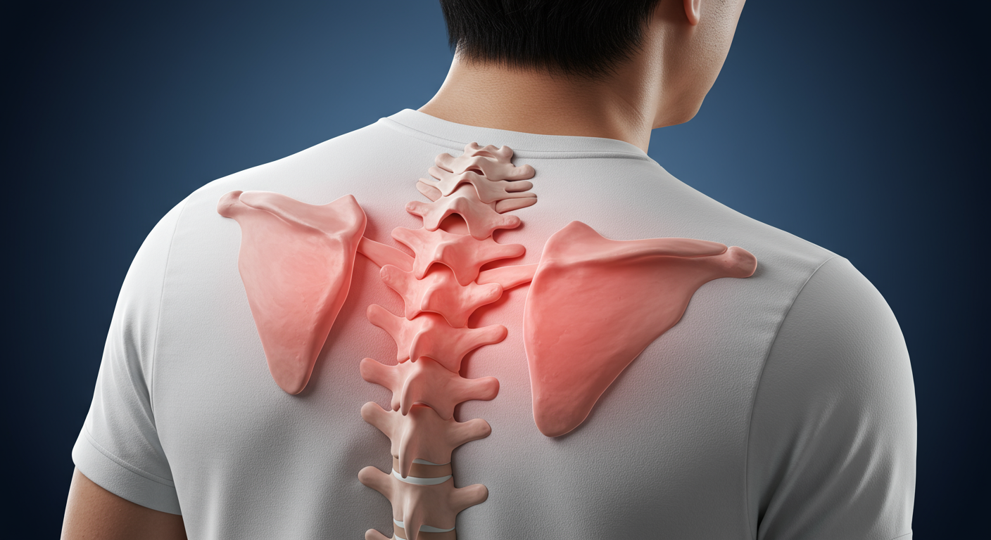 척추와 골반 불균형으로 인해 불편함을 느끼는 남성의 모습