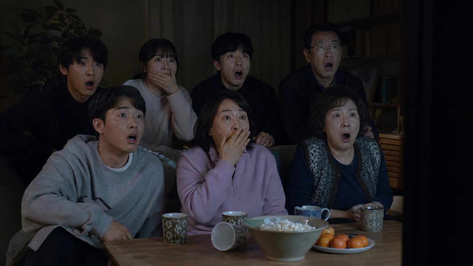 클라이맥스 장면에서 놀라는 관객들의 모습