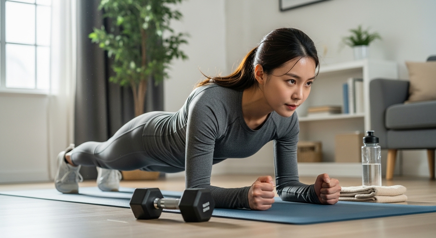 운동하며 체중 감량 목표를 향해 집중하는 여성