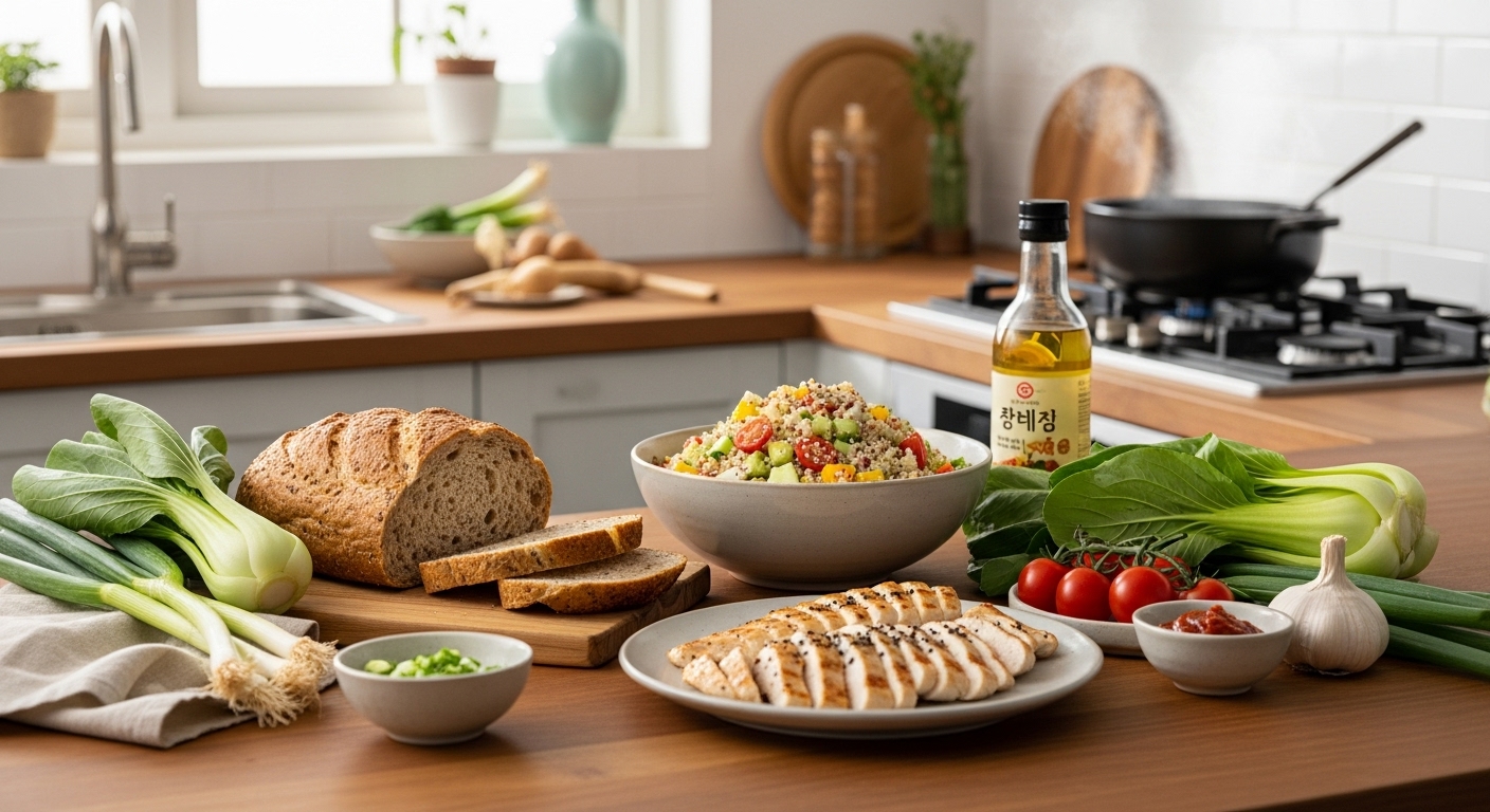 건강한 재료로 가득한 한국의 주방 풍경