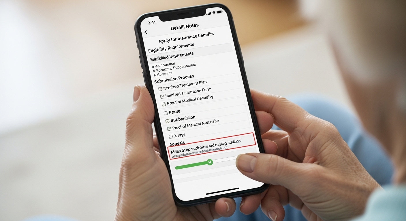 스마트폰 화면으로 보험 신청 정보를 확인하는 여성