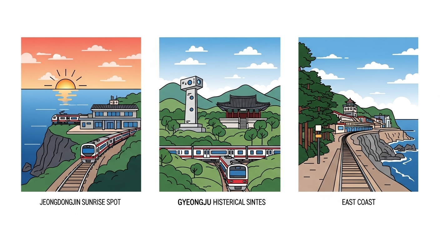 정동진과 경주 등 동해선 주요 역의 풍경