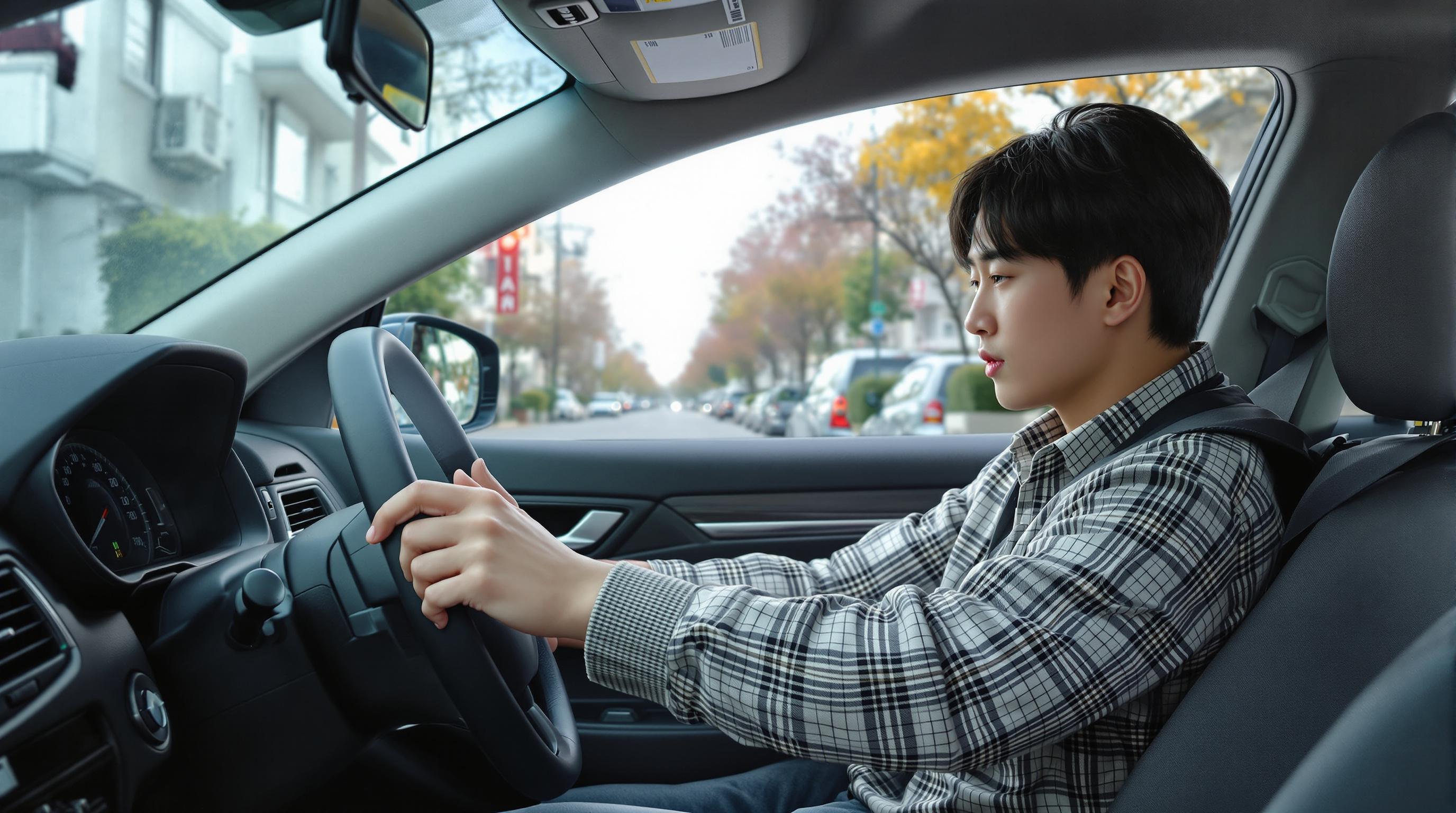 2025년 대구 운전연수 4일 과정 29만원 후기 조용한 동네 도로에서 강사가 초보자에게 차량 조작법을 설명하는 장면