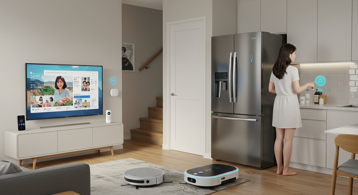 현대 한국 가정에서 즉각적인 작업을 수행하는 스마트 홈 어시스턴트 같은 엣지 장치