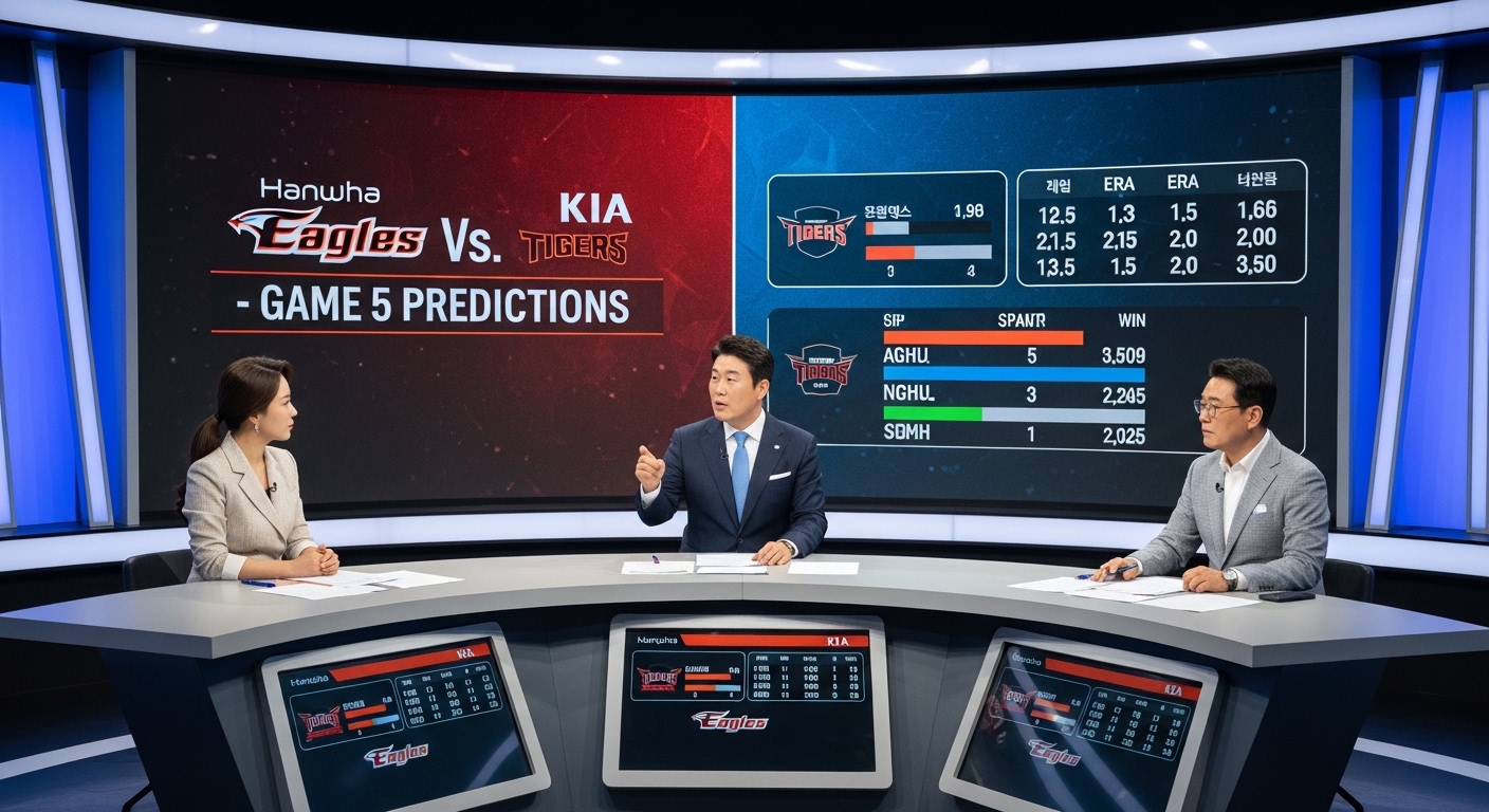 스튜디오에서 경기 예측을 논의하는 스포츠 분석가들