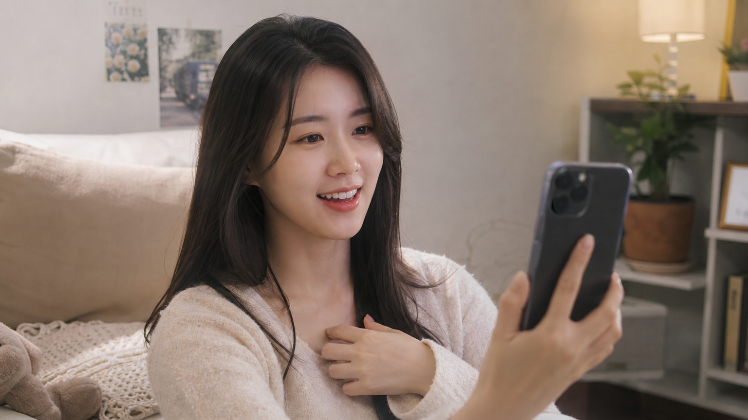 스마트폰을 통해 진솔한 이야기를 공유하며 팬들과 소통하는 모습