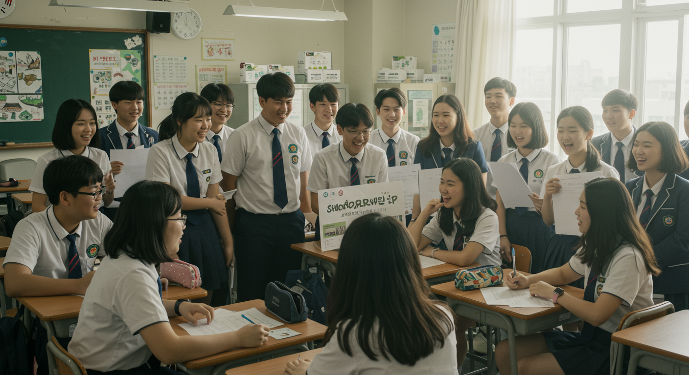 교실에서 장학금 기회를 논의하는 다양한 배경의 중고등학생들