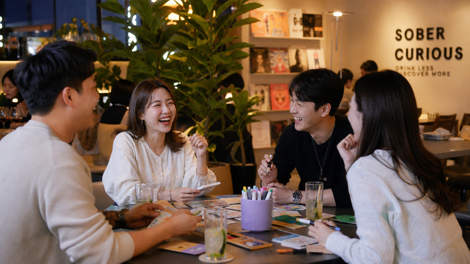젊은 성인들이 소버 큐리어스 활동을 즐기는 현대적인 바