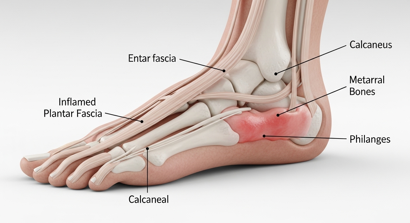 족저근막 염증이 있는 발바닥 근접 촬영 이미지