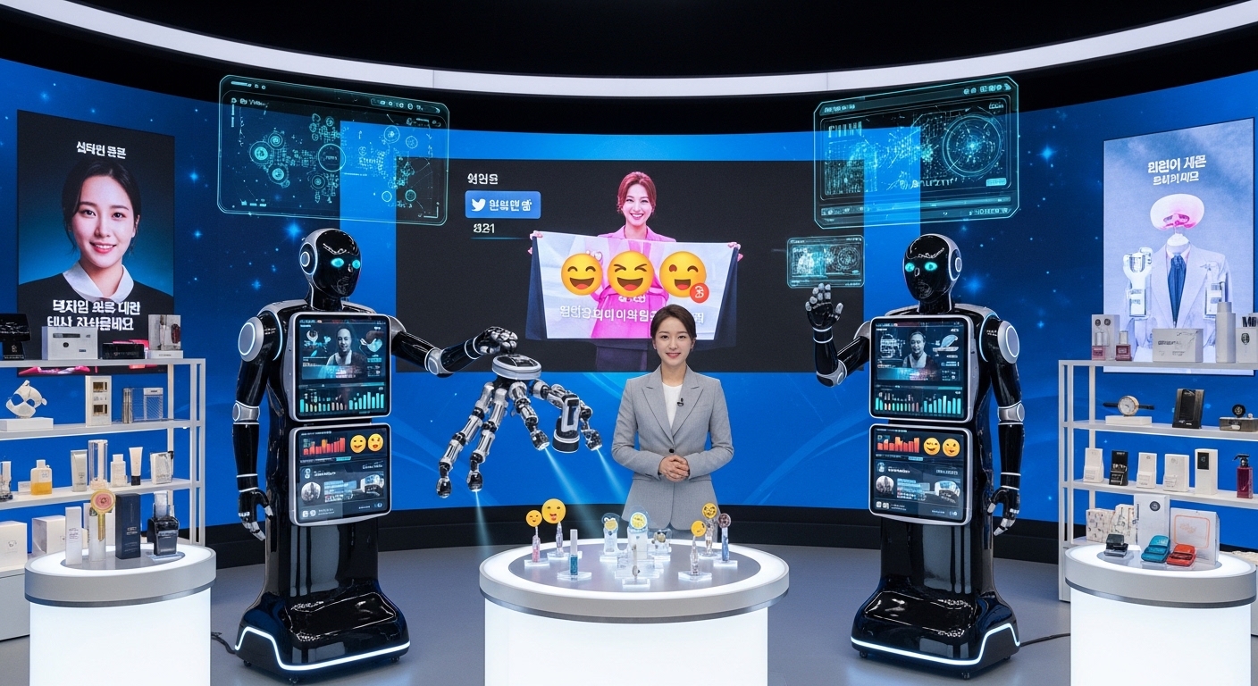 실시간 방송에서 고객 데이터를 분석하는 로봇 어시스턴트와 함께한 첨단 AI 기술을 이용한 한국 라이브 커머스 설정