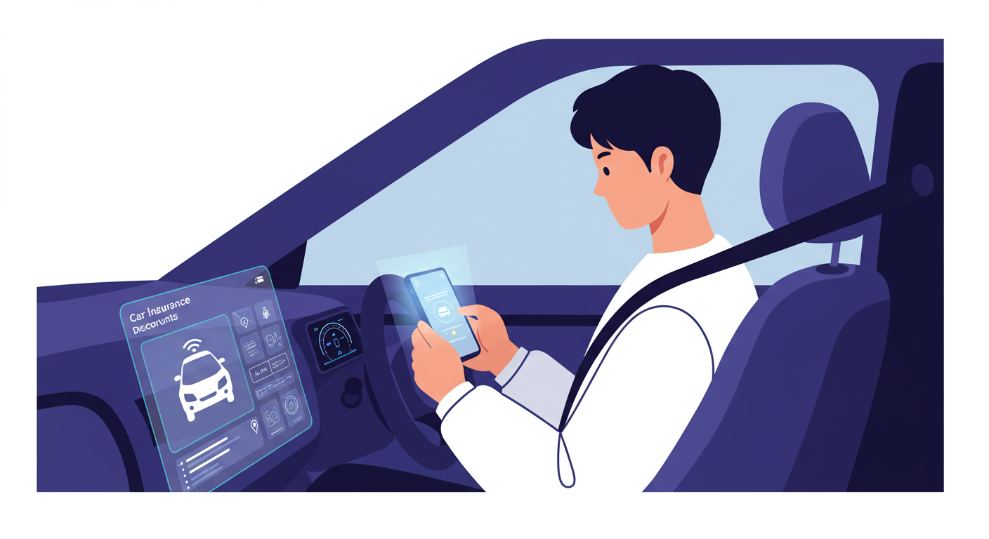 스마트폰 앱을 통해 자동차 보험 할인을 탐색하는 운전자 모습