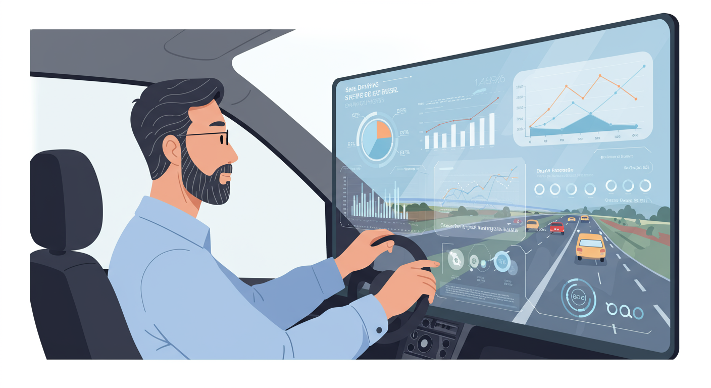 디지털 화면에서 주행 패턴을 분석하는 한국인 운전자