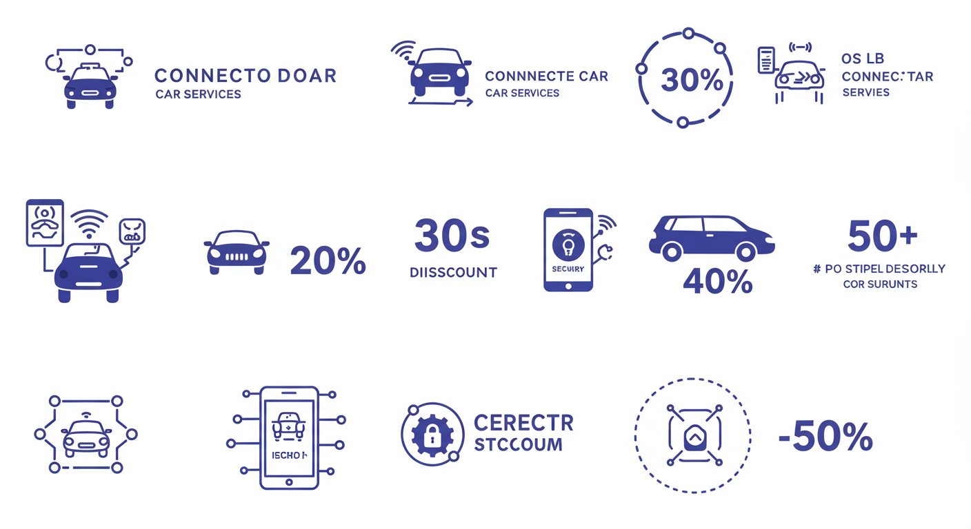 다양한 커넥티드카 서비스 로고와 연령대별 할인율 표시