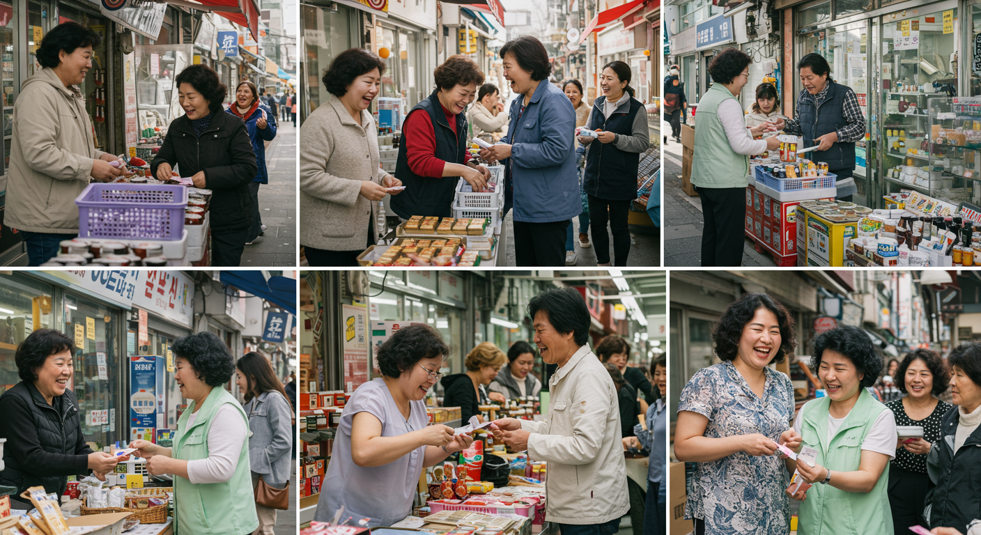 지역 상점에서 경제 회복 쿠폰을 받는 주민들 모습