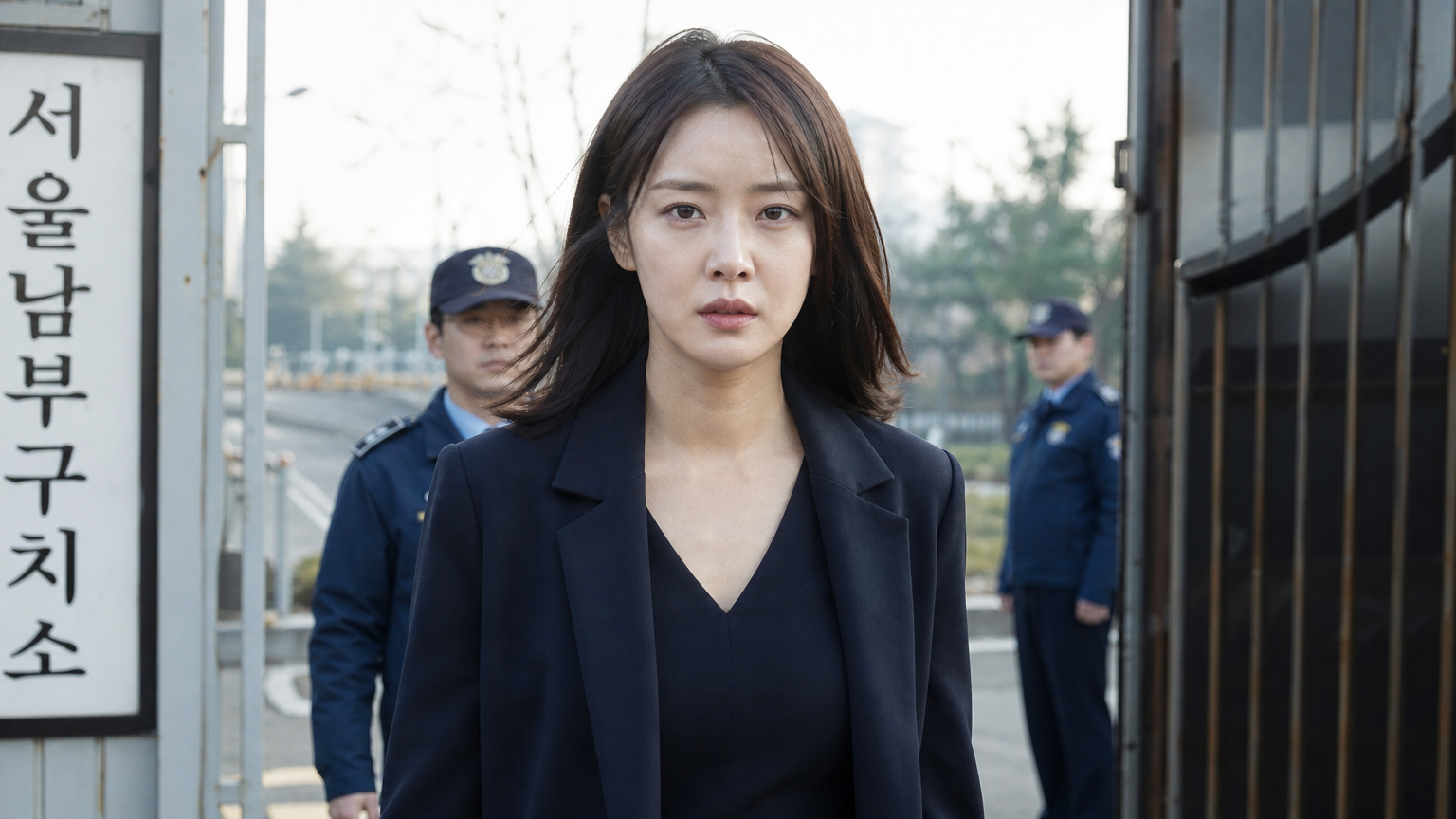 억울한 누명을 벗고 복수를 다짐하며 교도소에서 나오는 한국 여성
