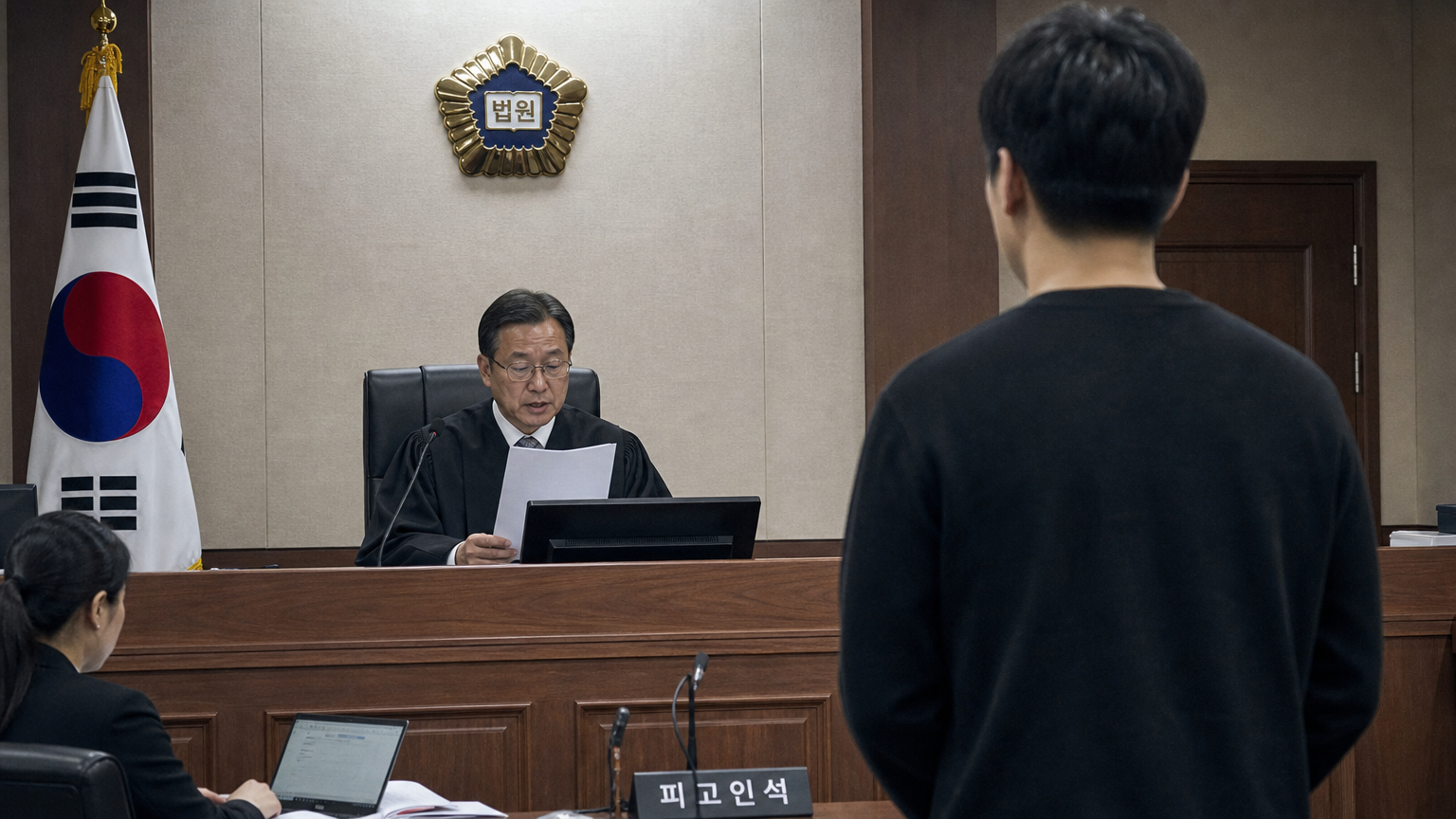 법정에서 판결을 듣고 있는 피고인의 모습