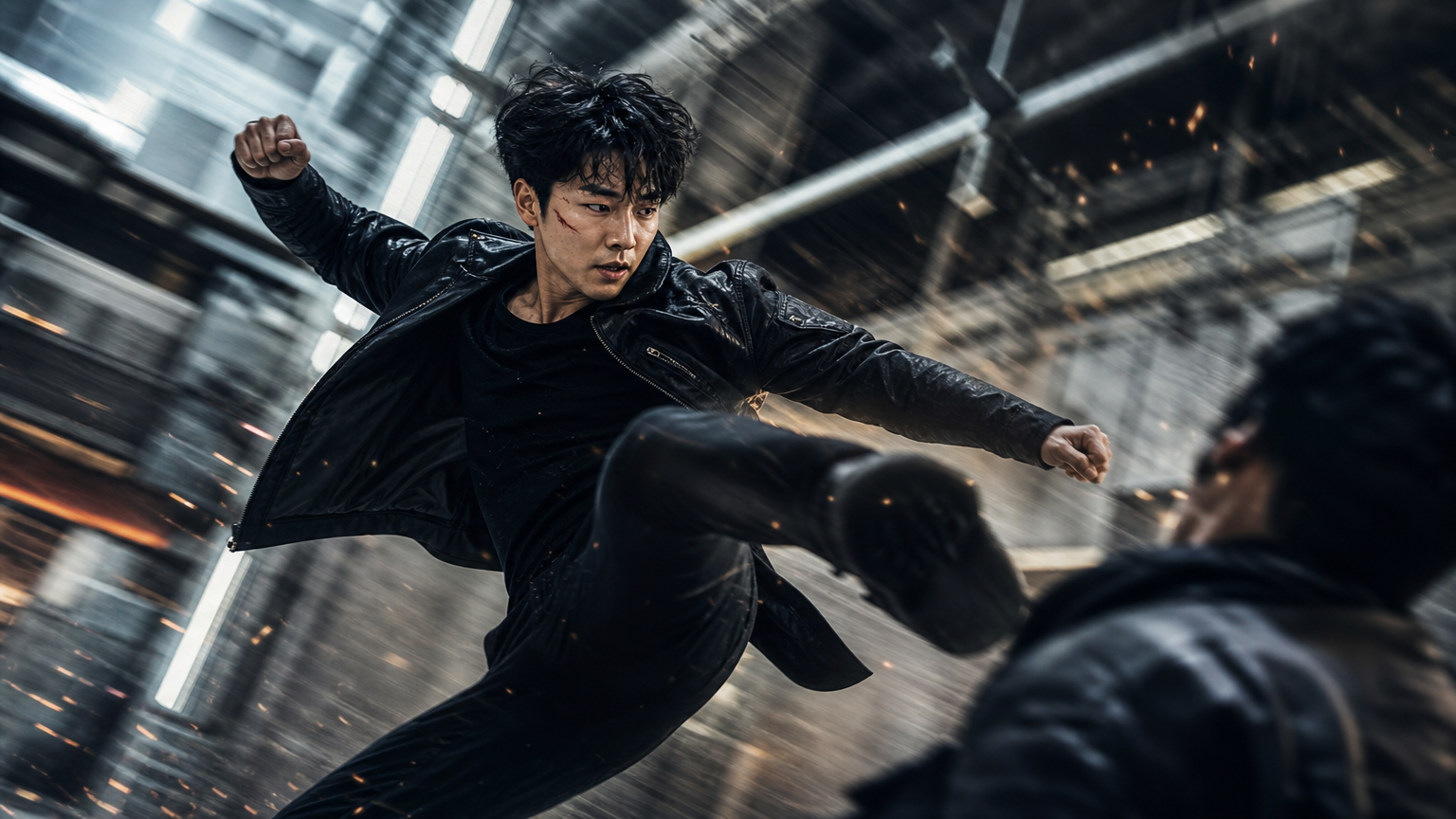 역동적인 움직임이 강조된 액션 장면