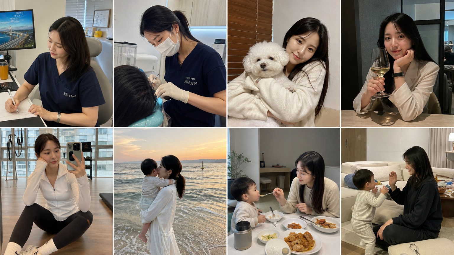 클리닉과 가정에서의 일상을 SNS에 공유하는 여성의 모습
