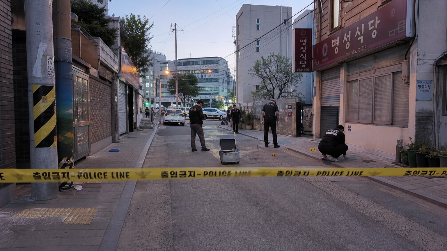 새벽 시간에 광주 월계동에서 경찰이 조사 중인 범죄 현장