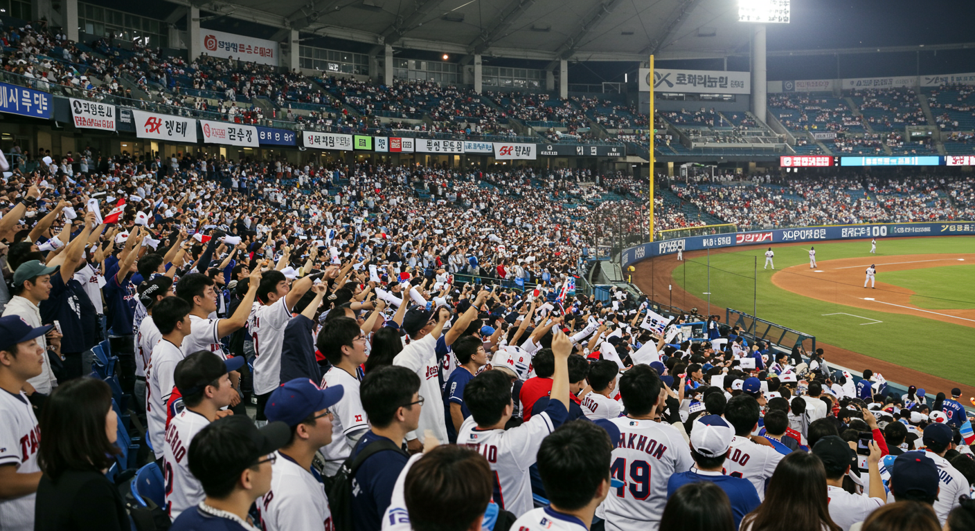 2025 KBO 리그 응원석 전경과 열정적인 야구 팬