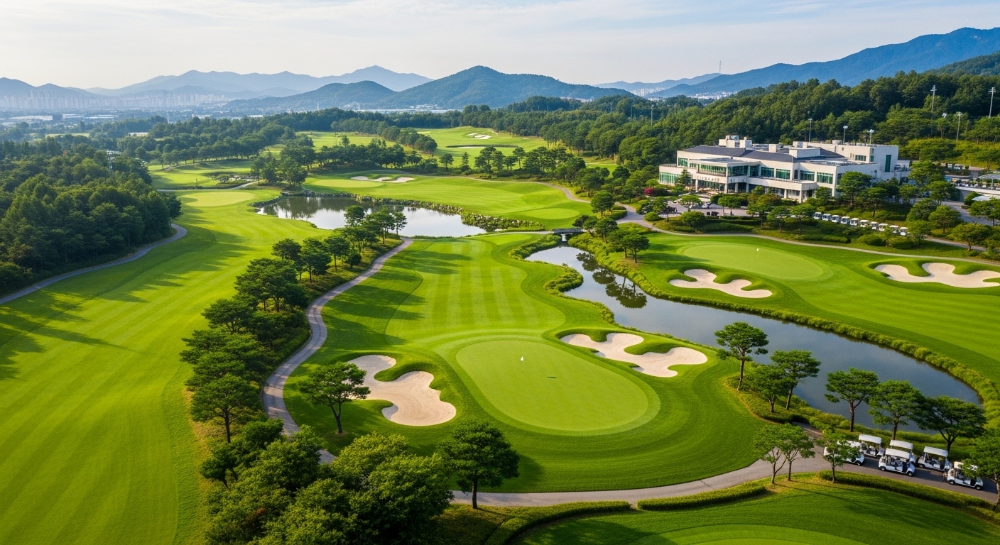 서울과 가까운 포천 몽베르 컨트리 클럽의 풍경과 잘 관리된 페어웨이