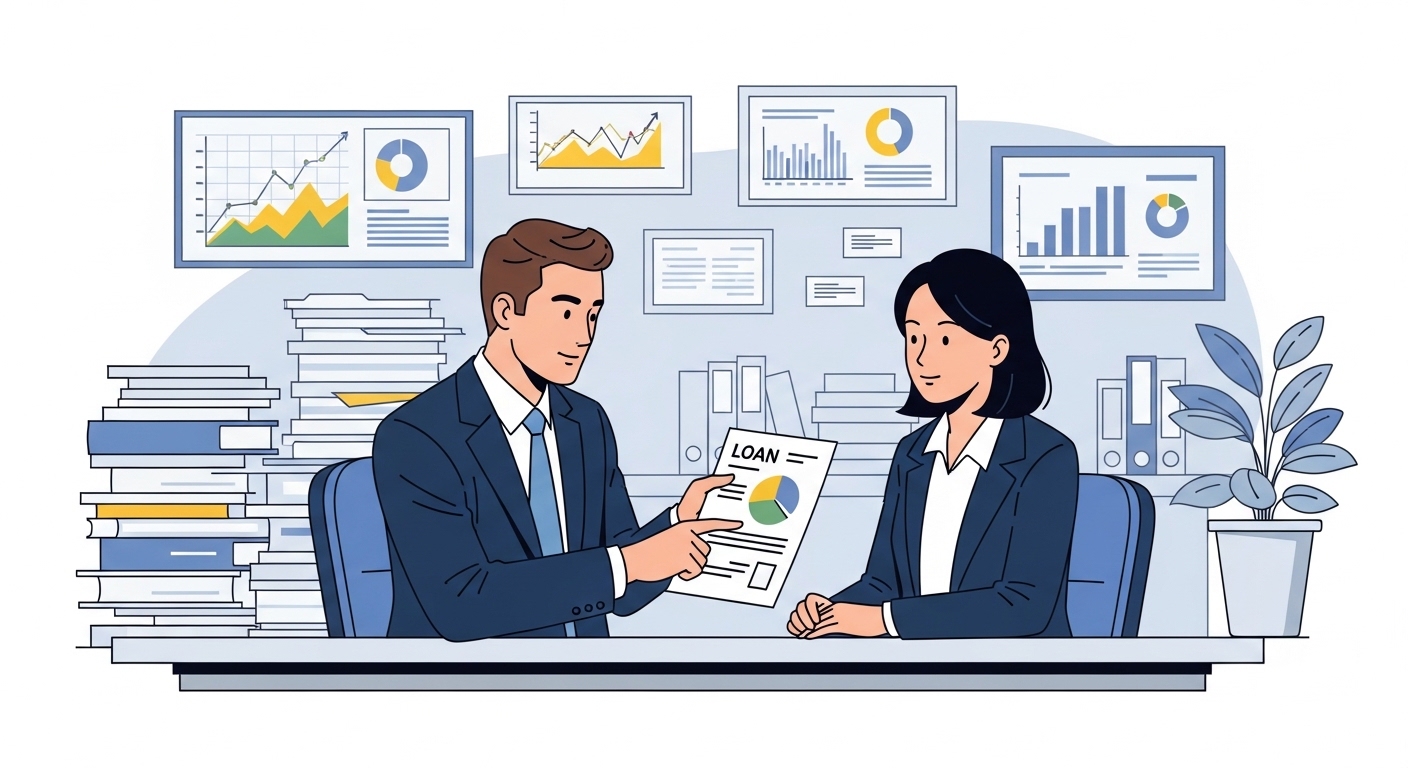 금융 전문가가 대출 조건을 설명하는 장면