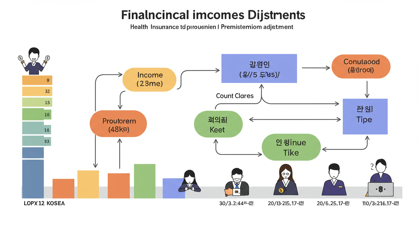 한국에서의 건강보험료 조정과 연결된 재정 수입 수준을 설명하는 다이어그램