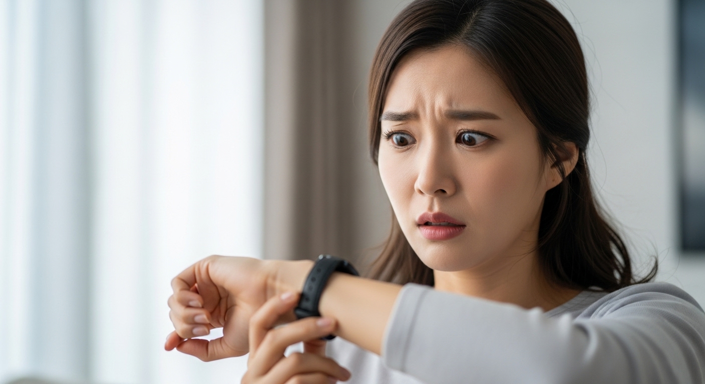 손목 통증을 확인하는 여성의 모습