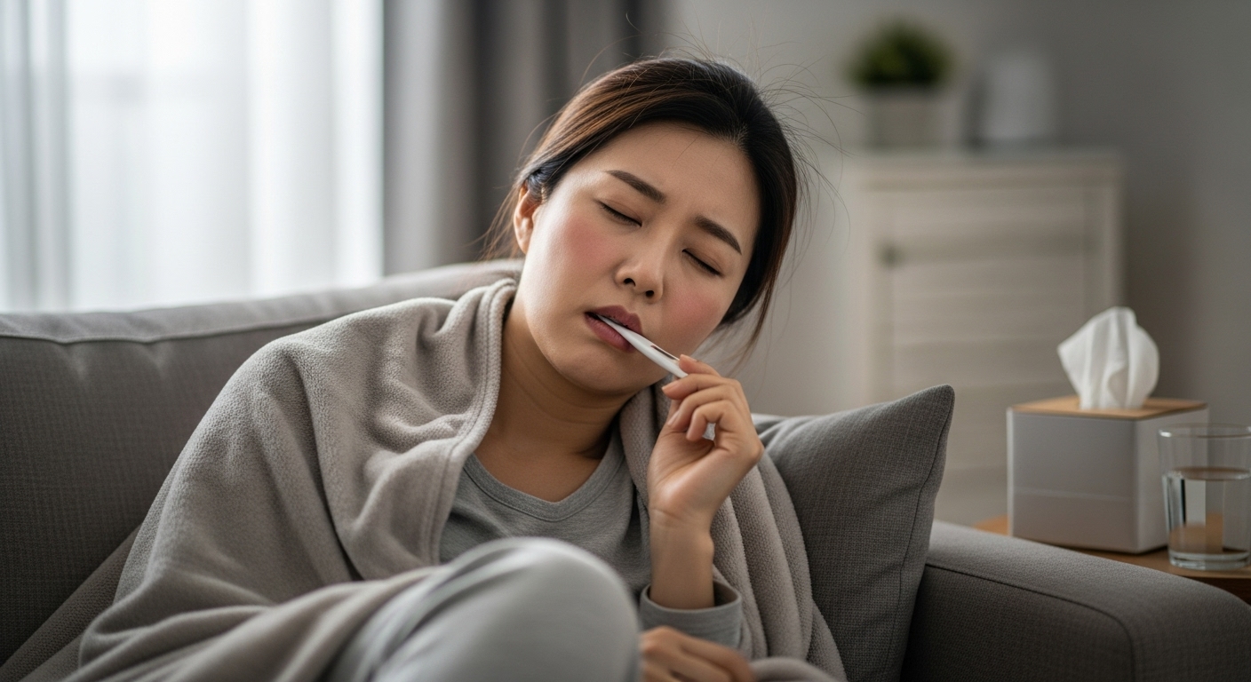 전신 피로와 미열을 느끼는 여성