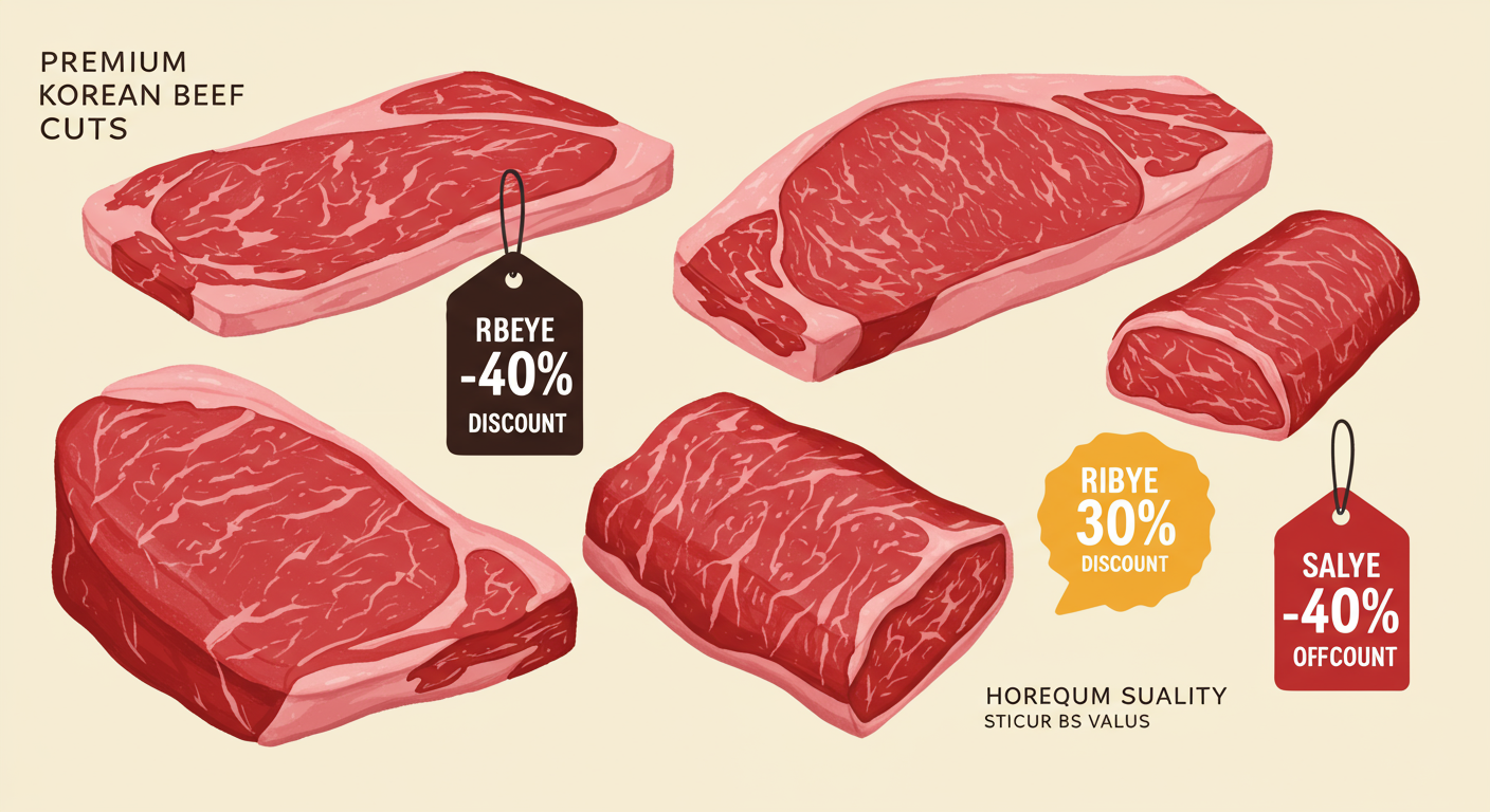 주요 부위의 가격표에 큰 폭의 할인이 강조된 모습