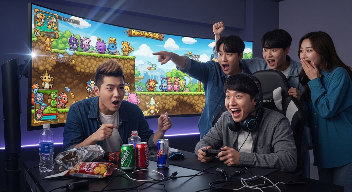 큰 화면으로 친구들과 함께 메이플월드 모험을 떠나는 모습