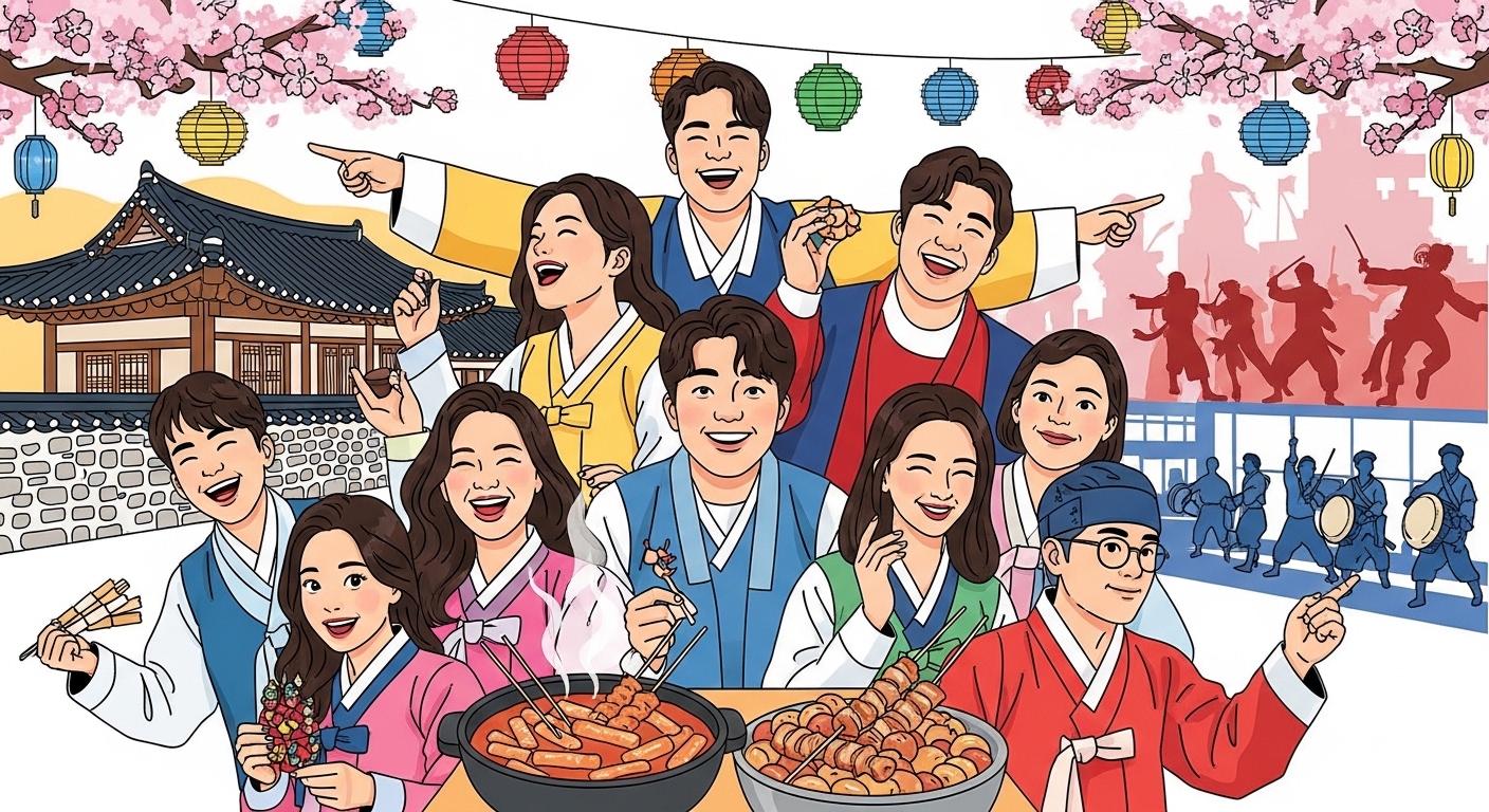 젊은 성인들이 문화 행사에 참여하며 즐거운 시간을 보내는 모습