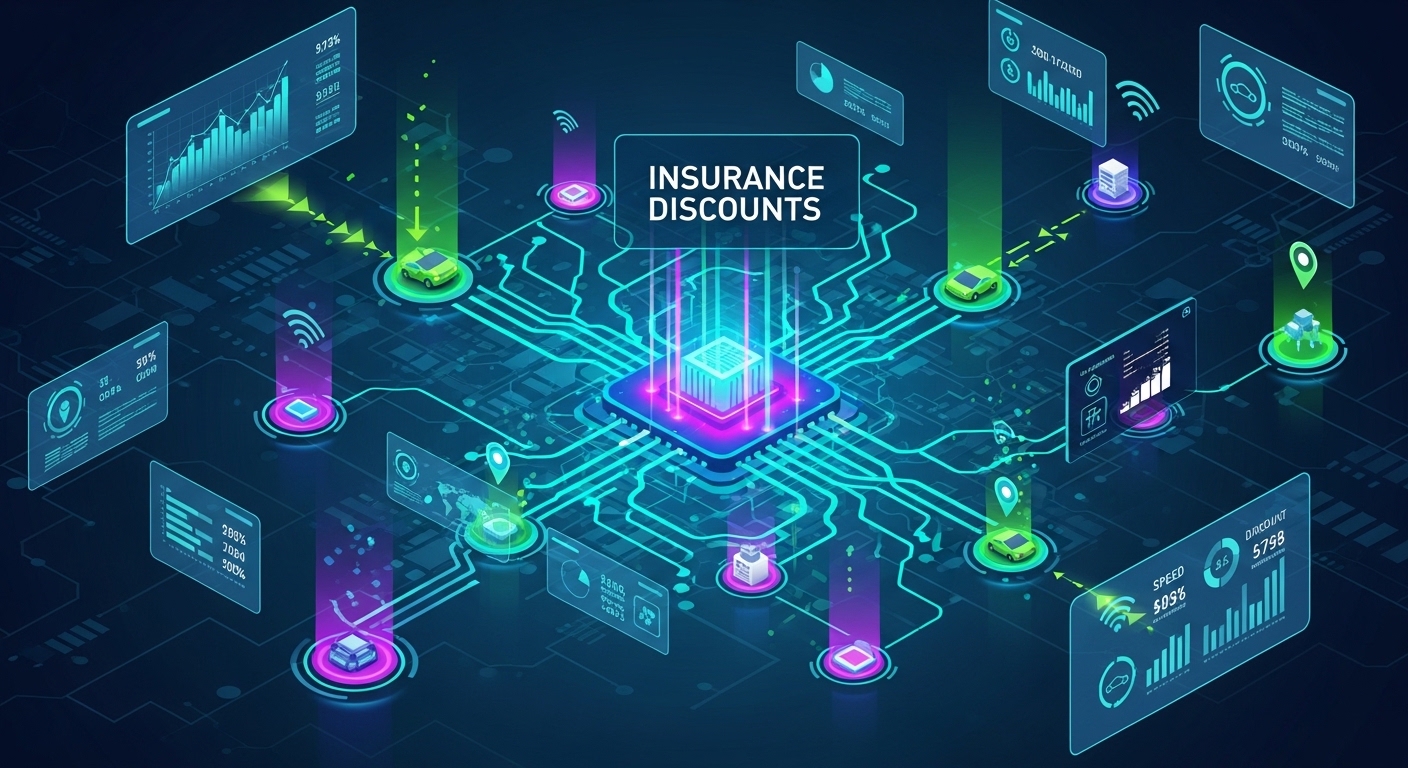 데이터 네트워크가 텔레매틱스 정보를 처리하여 보험 할인을 계산하는 모습