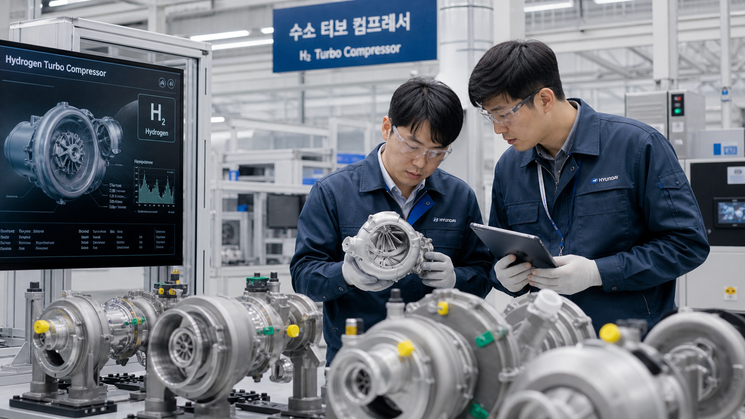 수소 자동차를 위한 터보 컴프레서가 있는 첨단 제조 시설