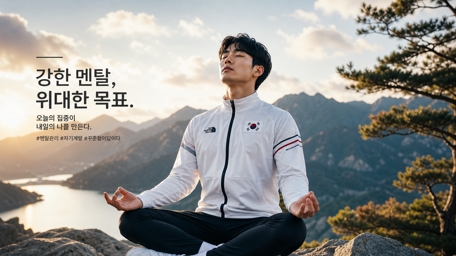 자연 속에서 명상을 통해 정신력을 강화하는 운동선수 모습