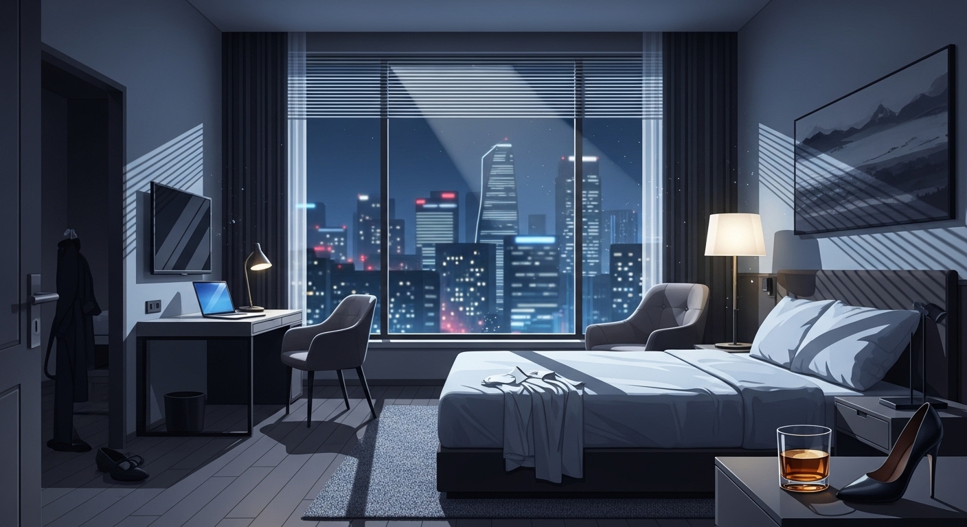 서울 호텔 방에서 벌어진 비밀 만남을 암시하는 긴장된 분위기