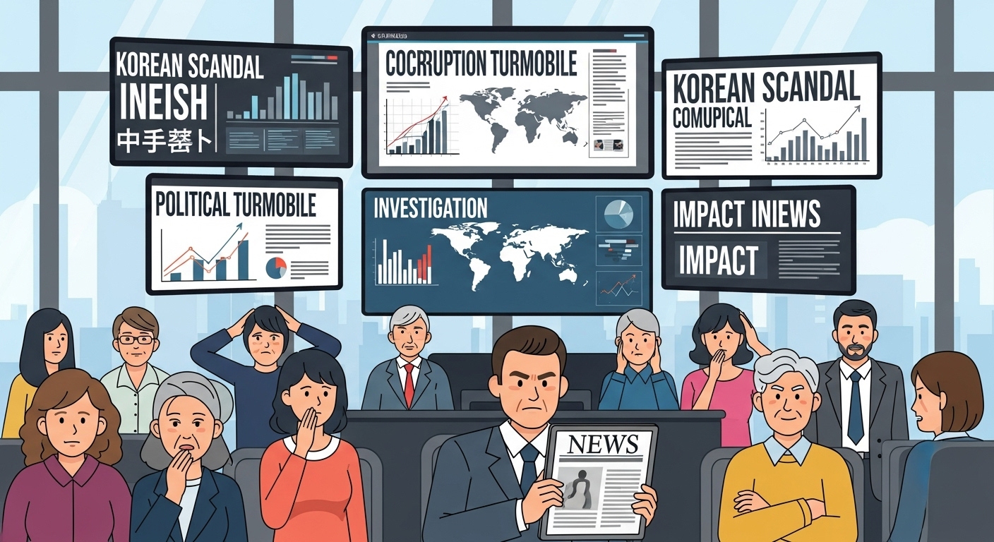 한국 스캔들에 대한 국제 뉴스 보도와 다양한 반응 묘사