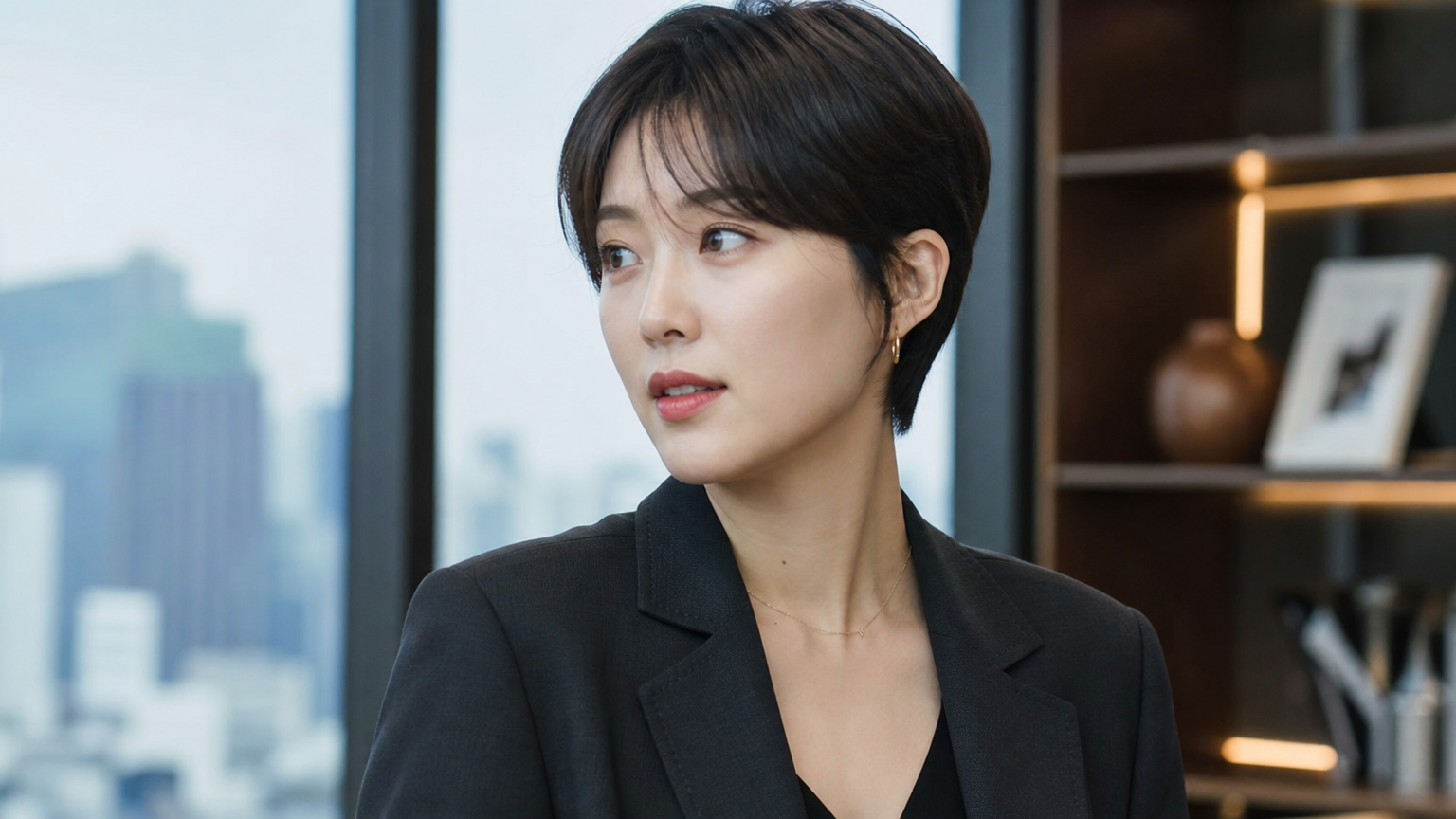 김혜수 배우님의 파격적인 숏컷 변신을 보여주는 모습