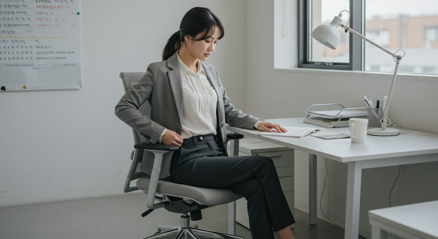 바른 자세로 책상에 앉아 있는 사무직 근로자의 모습