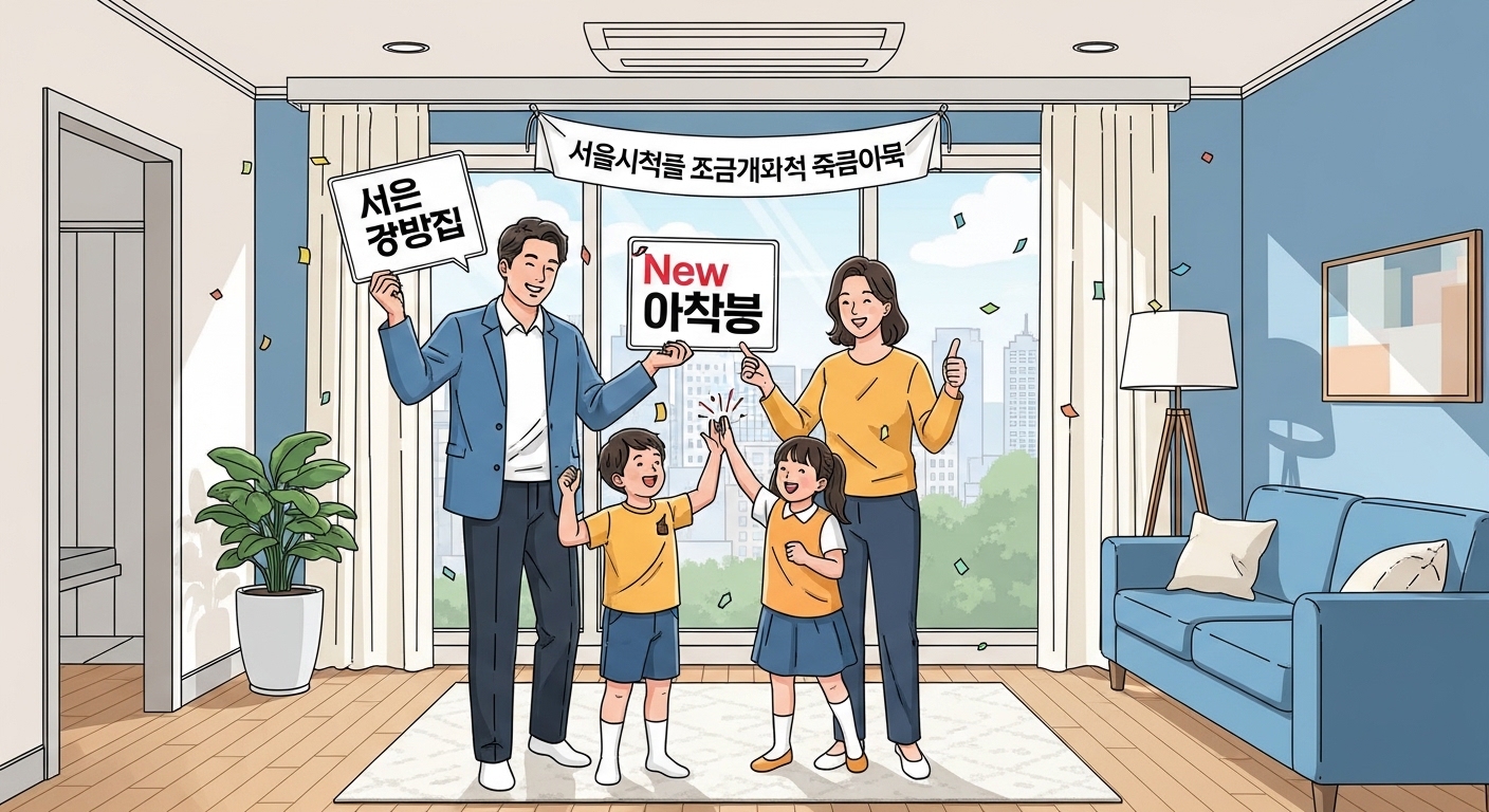 새로운 서울 안심 주택 수리 프로그램으로 성공적인 리모델링을 축하하는 가족