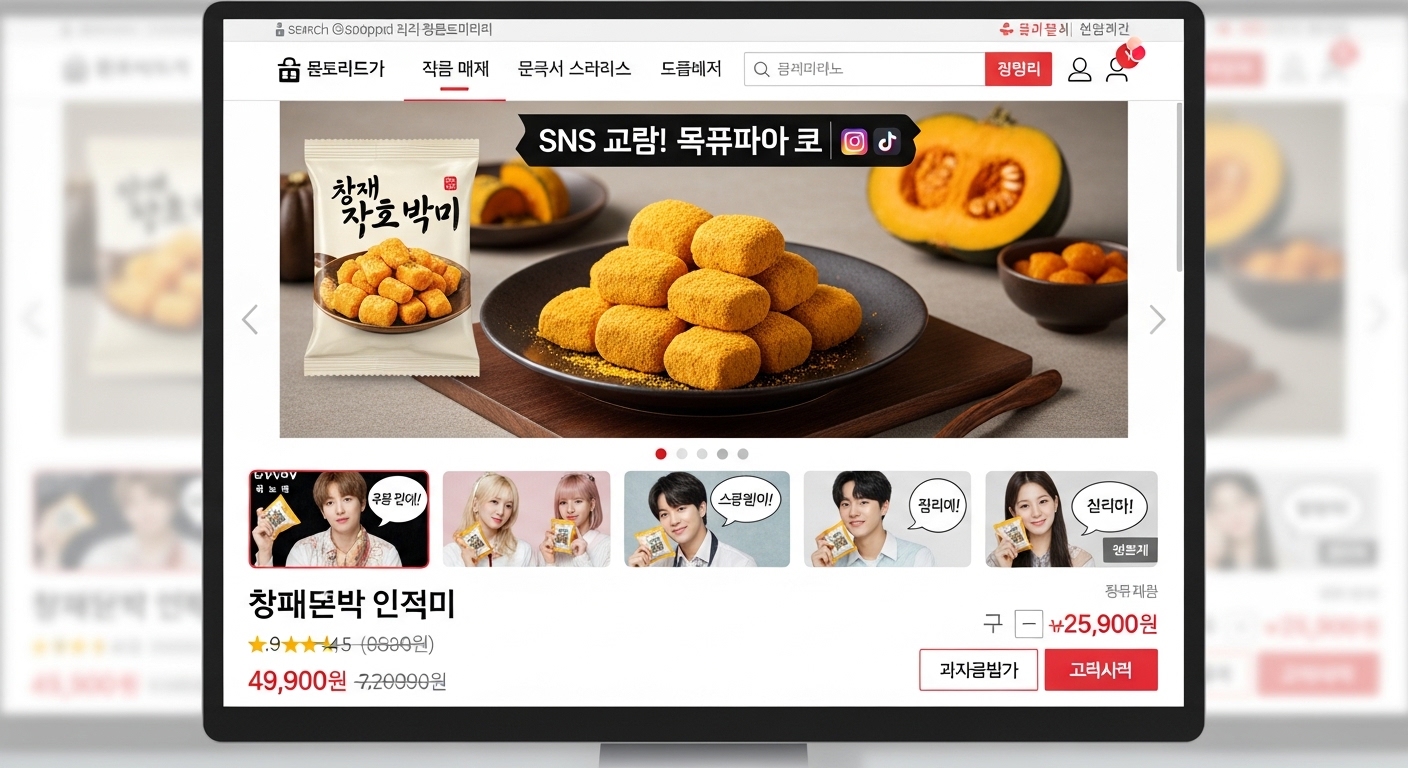 온라인 플랫폼에서 창억 호박인절미가 인기 제품으로 주목받는 모습