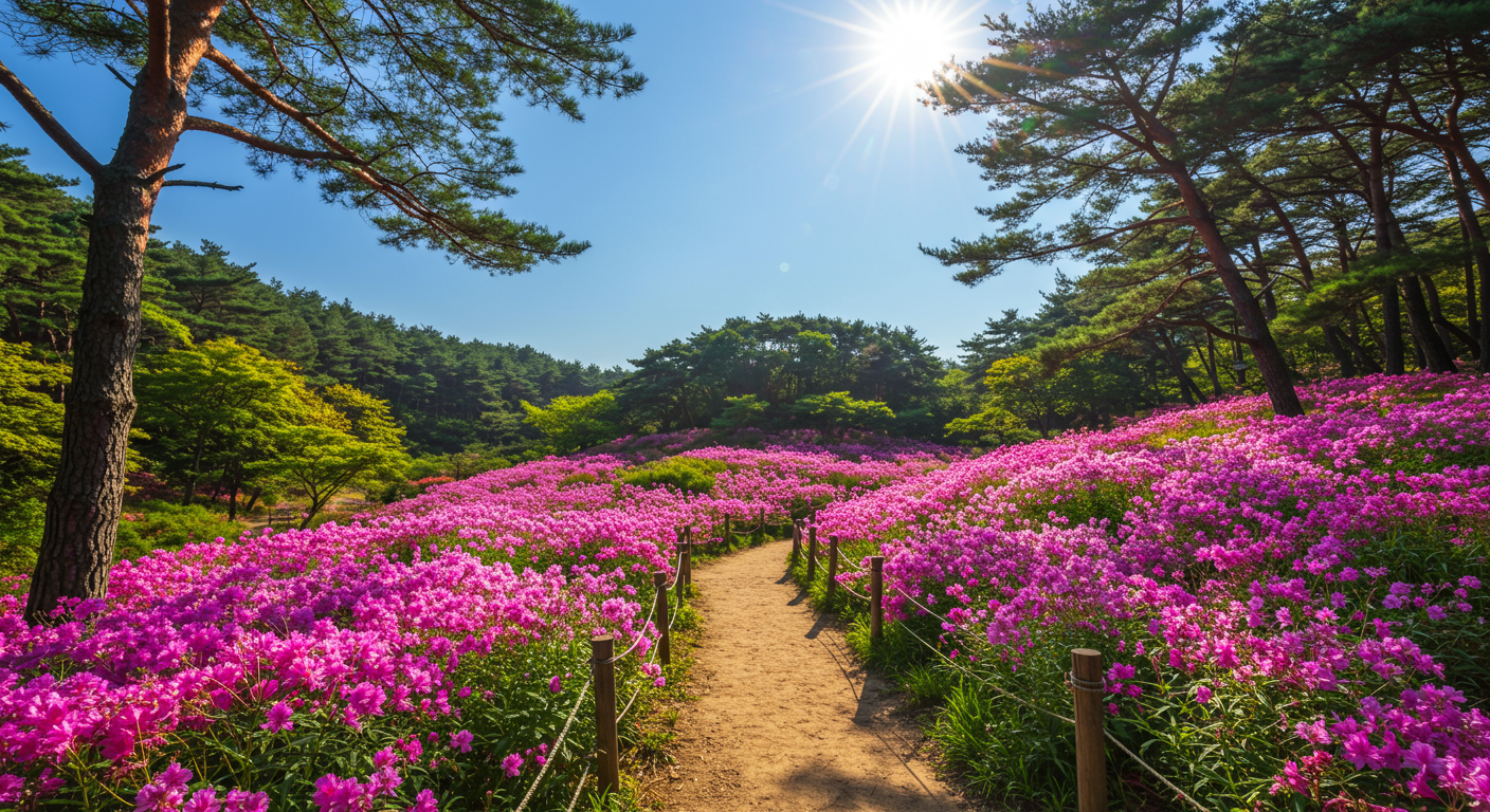 꽃이 만개하고 울창한 숲길이 펼쳐진 남이섬