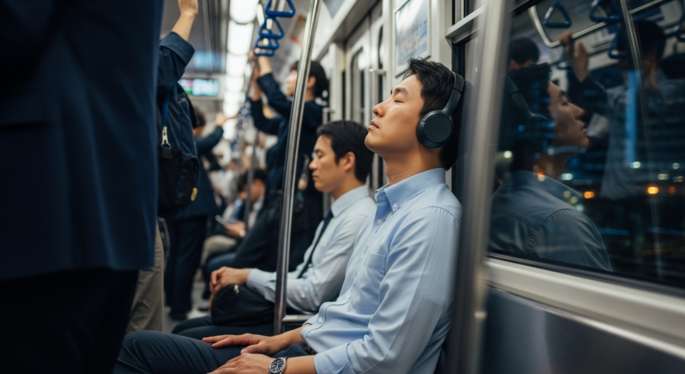 지하철에서 호흡 연습을 하는 승객